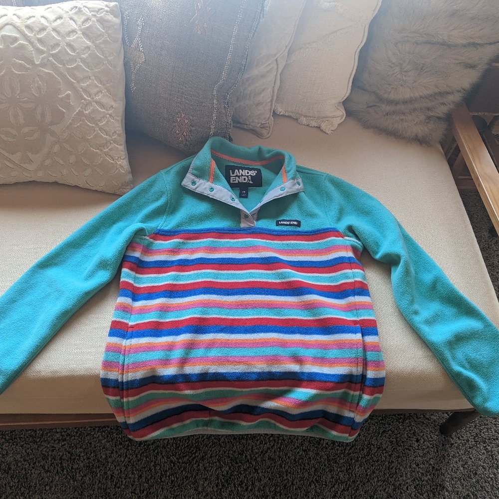 Lands' End Heritage Quarter-Snap Fleece Pullover XS - Retro Vintage Style